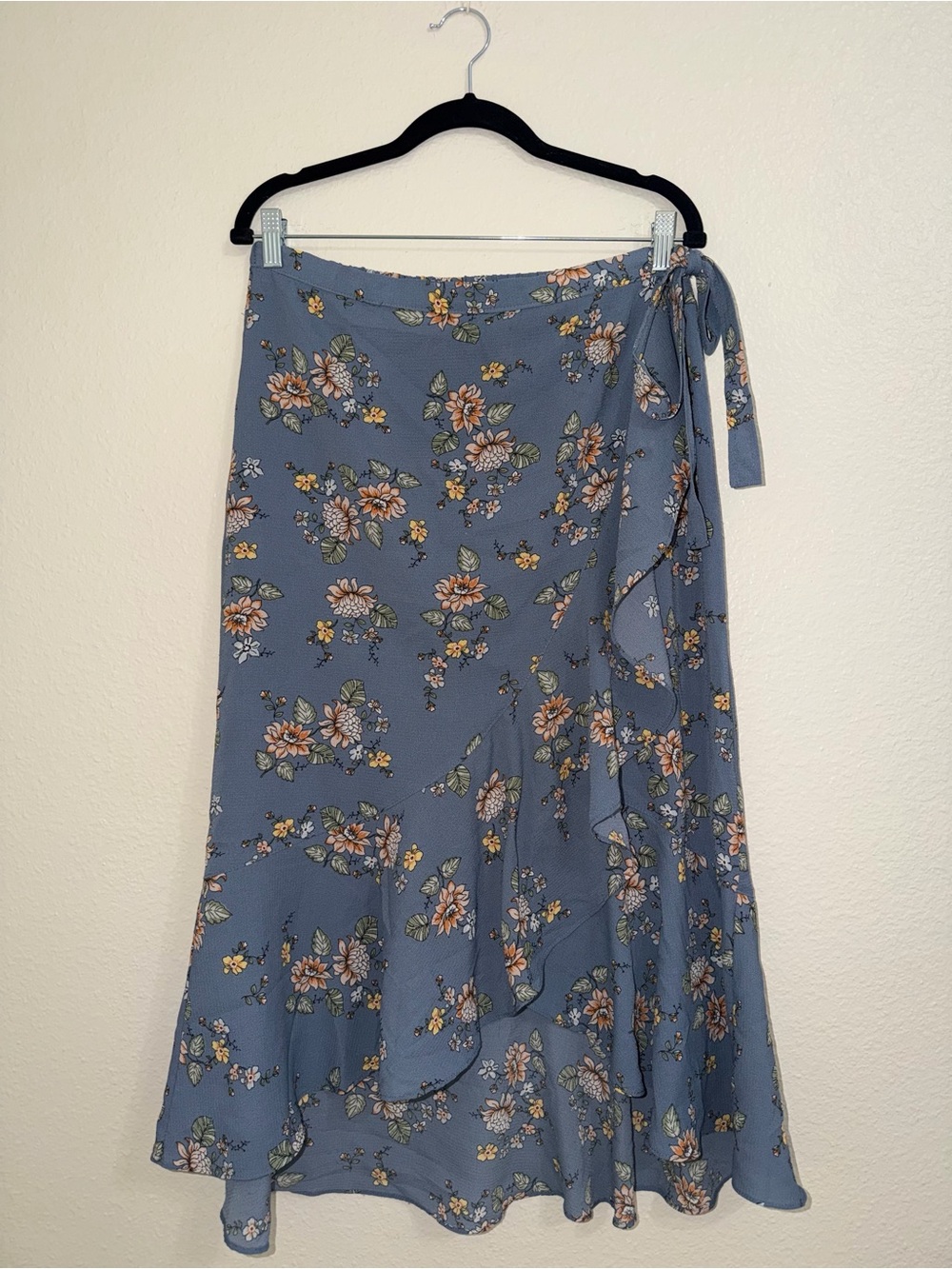 Max Studio Dusty Blue Floral Wrap Skirt